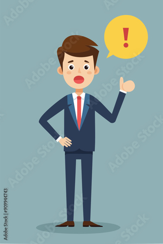 Businessman Speaking with Exclamation Point Speech Bubble, Storytelling to Capture Attention and Convey Important Information