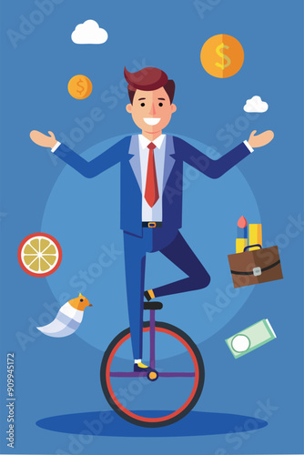 Smart Investor Juggling Financial Assets While Balancing on Unicycle Wheel