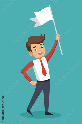 Businessman Surrendering with White Flag, Defusing Conflict and Seeking Compromise in Business Negotiation
