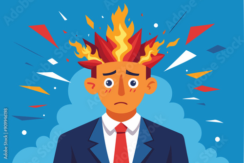 Stressed businessman with explosive head due to overwhelming anxiety, mental exhaustion, and work pressure