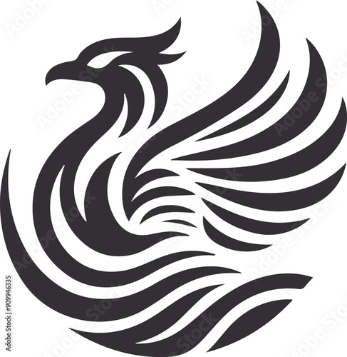 Phoenix 2d flat logo vector in black