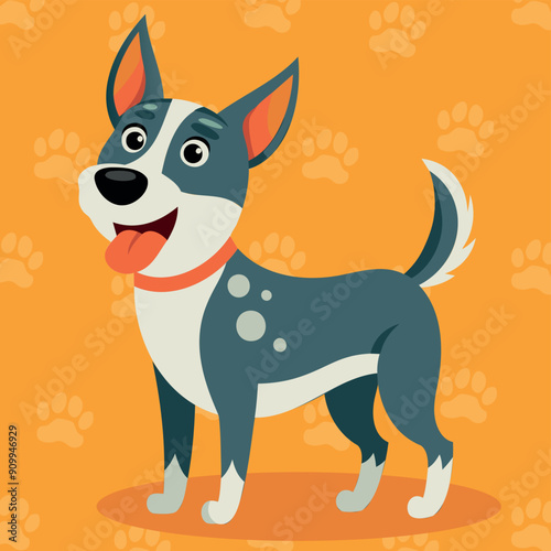 Cartoon puppy standing, Portrait of cute little stray dog. Dog friend. Vector illustration. Cute cartoon dog or puppy character design with flat color. Happy Street dog