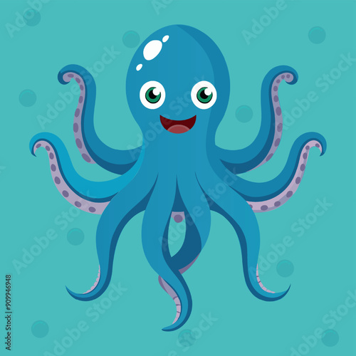 Cute smiling octopus isolated. Funny underwater pink animal with eight tentacles. Childish character. Cute baby octopus flat cartoon vector. 