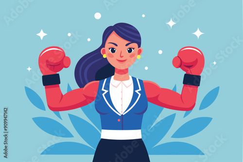 Strong Businesswoman in Boxing Gloves, Ready to Fight for Gender Equality and Overcome Challenges in Competitive Corporate World