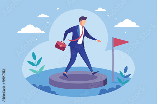 Brave Businessman Stepping Out of Comfort Zone Circle to Embark on New Success Journey