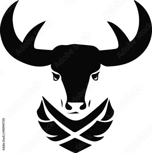 Bull logo wth horns lack vector