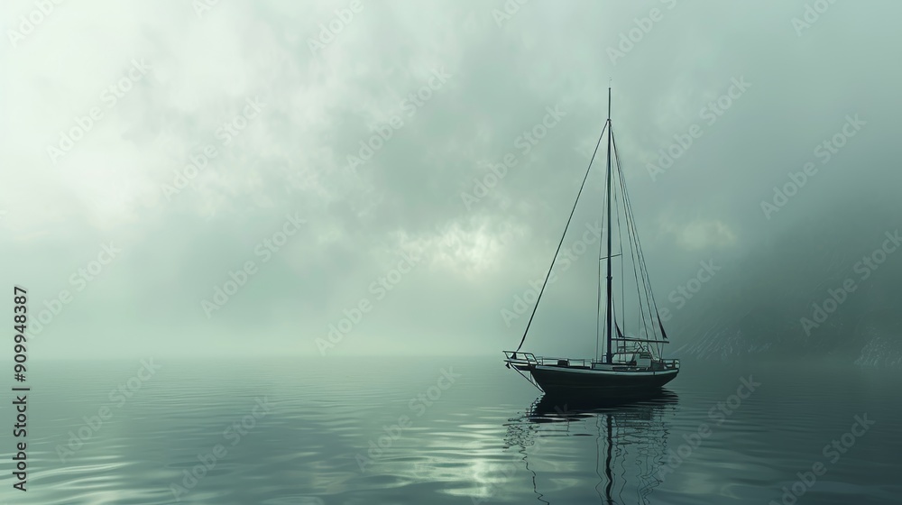 Fototapeta premium Tranquil Waters Serenity at Sea with a Yacht in the Mist