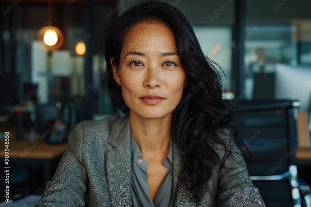 A person is seated at an office desk, wearing a gray suit jacket, with a neat and professional appearance, ready to work on a task or attend a meeting in a modern office setting. A person is seated at an office desk, wearing a gray suit jacket, with a neat and professional appearance, ready to work on a task or attend a meeting in a modern office setting.