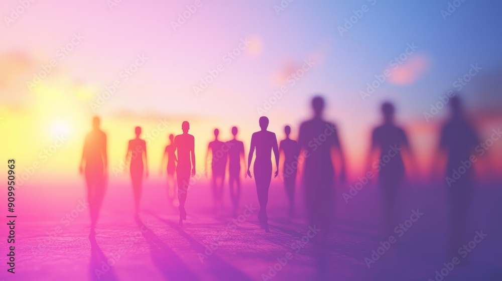 Diverse and Inclusive Business Team Walking Towards Future Success at Sunset