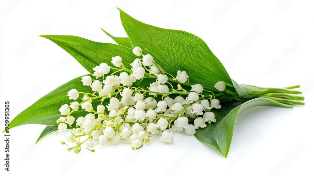Fototapeta premium 1 Lily of the valley isolated on white background, full depth of field