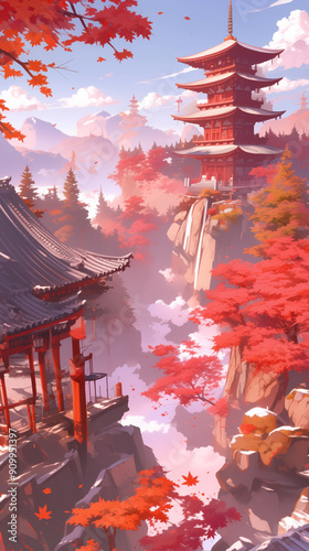 landscape chinese temple in the mountains