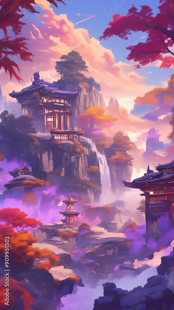 Obraz premium landscape chinese temple in the mountains