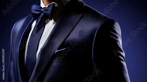 Professional Businessman in Elegant Suit and Bow Tie Representing Hiring Concept on Dark Background photo