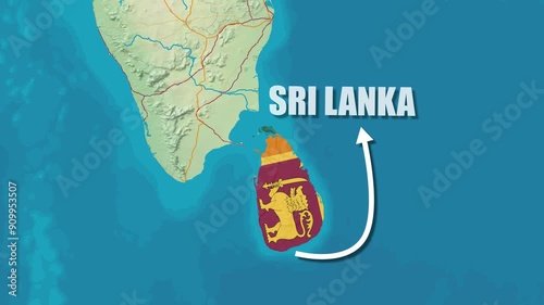 Map of Sri Lanka, zooming animation  Sri Lanka map flag rotating With text Showing 4K Video Full HD
