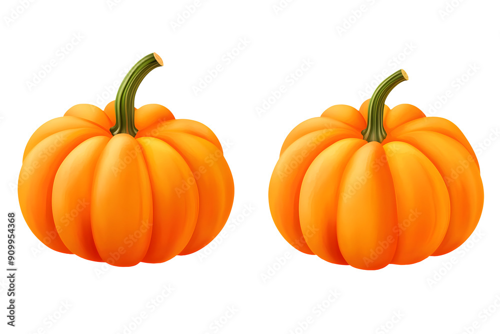 Two cartoon bright orange pumpkins with green stems element isolated on a transparent background Two cartoon bright orange pumpkins with green stems element isolated on a transparent background