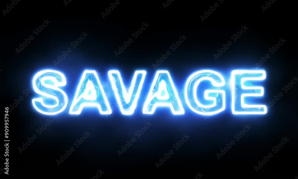 Glowing neon blue light effect animation of text “savage