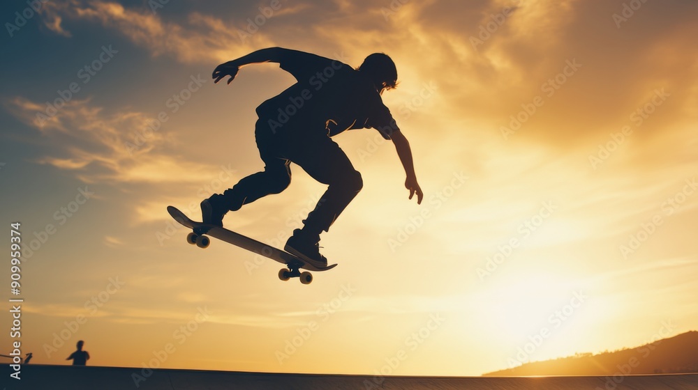 Skateboarder doing an ollie midair, AI generated Image Skateboarder doing an ollie midair, AI generated Image
