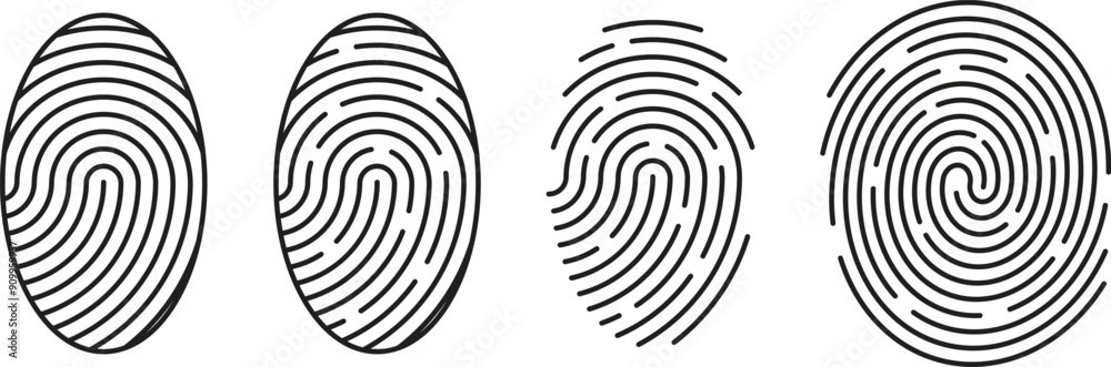 Collection of different blue coloured fingerprint line vector icons. Identity, Authorization, or Privacy scanning. Modern style. Vector illustration Collection of different blue coloured fingerprint line vector icons. Identity, Authorization, or Privacy scanning. Modern style. Vector illustration