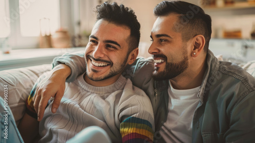 Cherishing family memories together in a cozy living room during the golden hour