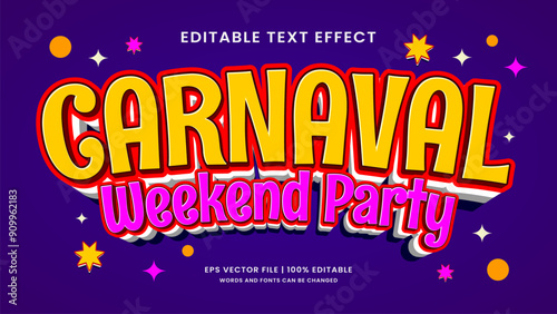 Carnaval weekend party editable text effect. Retro vintage editable text effect style