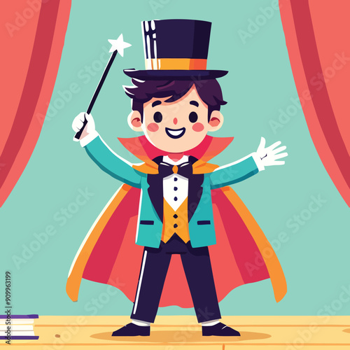 cartoon of a young magician performing a magic show