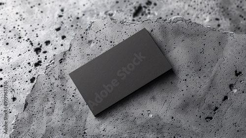 Textured business card mockup on a grey background.