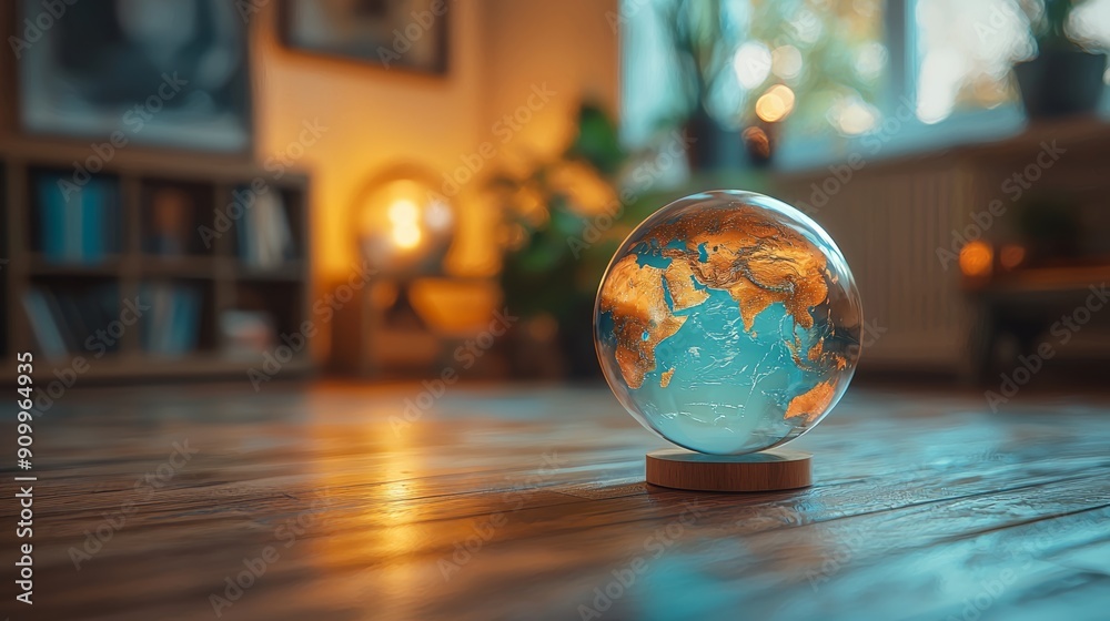 Beautifully Lit Globe in Cozy Room Celebrating World Photography Day with Warm Ambient Lighting and Modern Decor Beautifully Lit Globe in Cozy Room Celebrating World Photography Day with Warm Ambient Lighting and Modern Decor