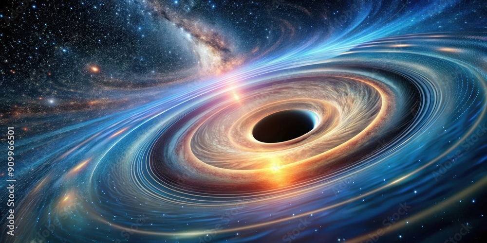 Incredible visualization of a rotating black hole emitting gravitational waves , black hole, astrophysics, space Incredible visualization of a rotating black hole emitting gravitational waves , black hole, astrophysics, space