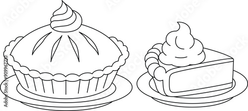 Thanksgiving pie outline coloring page. Thanksgiving hand drawn colouring