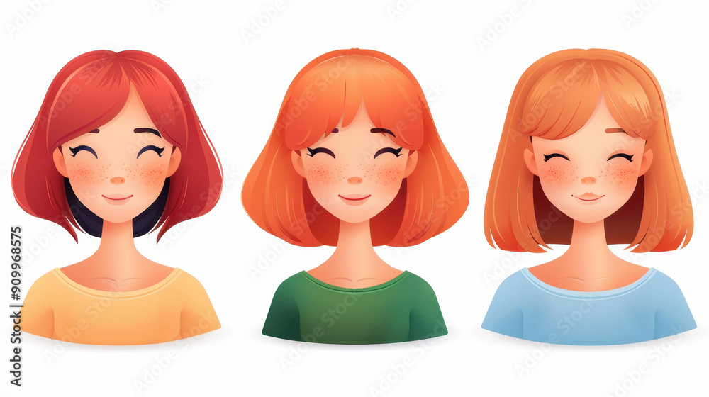 Cheerful 3D avatar of a redhead woman, smiling with charm. Cartoon illustration shines with vibrant colors and textures. Cheerful 3D avatar of a redhead woman, smiling with charm. Cartoon illustration shines with vibrant colors and textures.