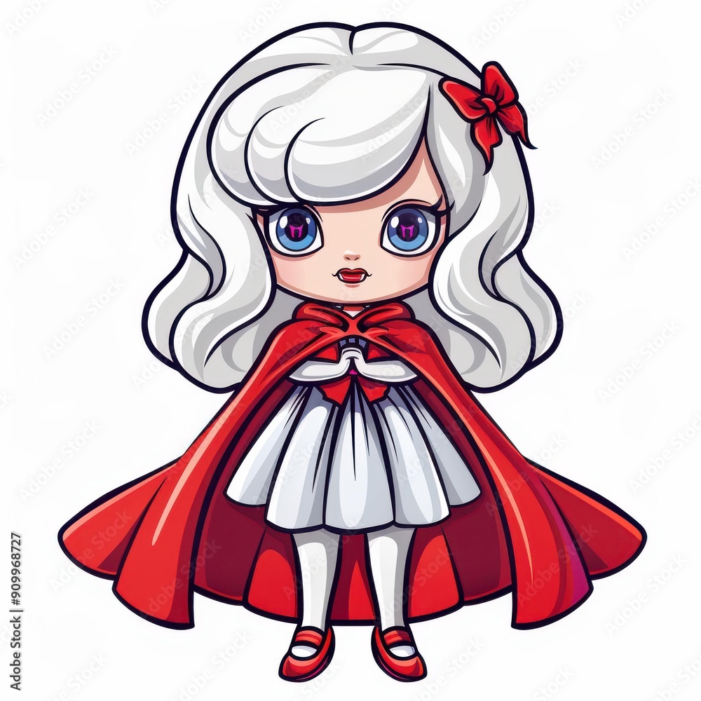 Fototapeta premium A charming cartoon vampire doll with a stylish twist, set against a crisp white background for a playful design.