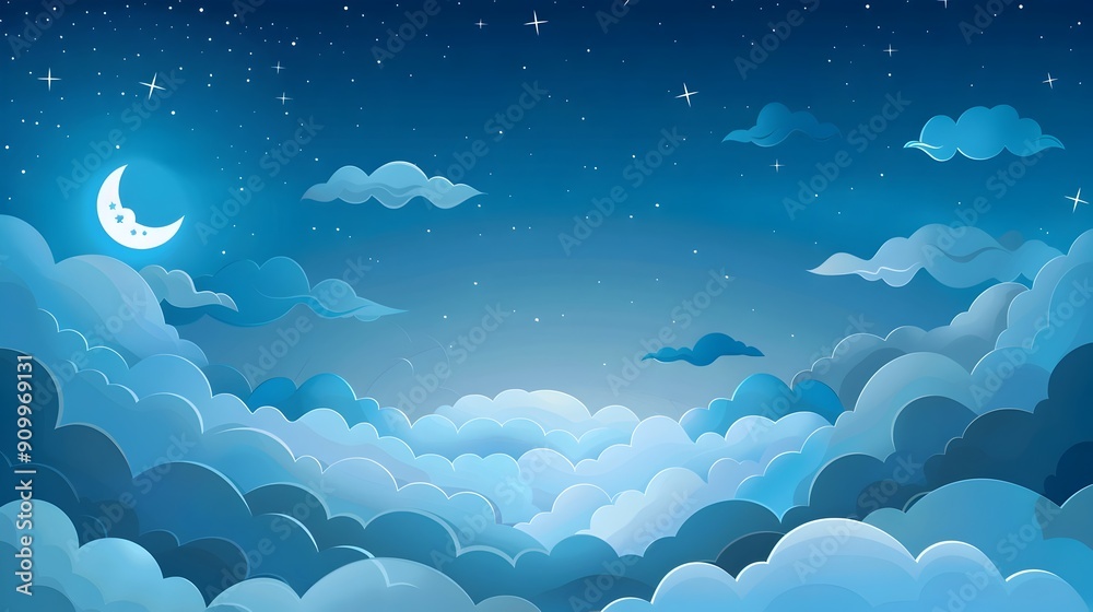 Enchanting Starry Sky with Crescent Moon and Wispy Clouds Enchanting Starry Sky with Crescent Moon and Wispy Clouds