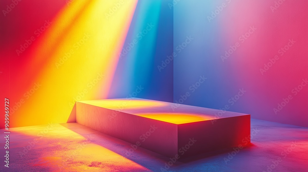 Modern Podium with Dark Vibrant Lighting, Abstract Background for Product Display or Presentation Modern Podium with Dark Vibrant Lighting, Abstract Background for Product Display or Presentation