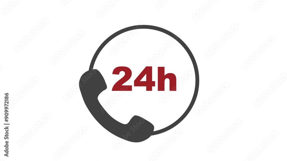 Phone appearing on screen, circle forming around. 24 hours hotline. Service hotline or helpline. Phone appearing on screen, circle forming around. 24 hours hotline. Service hotline or helpline.
