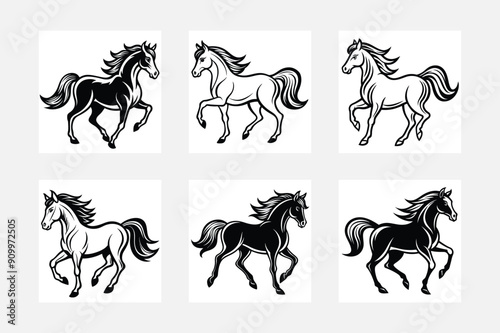 Artistic Horse Set Ideal for White Background Decor
