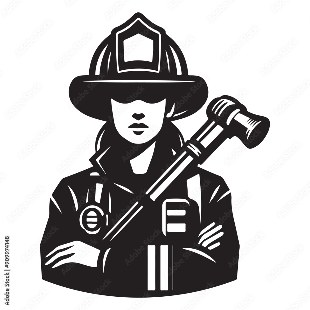 Obraz premium Firefighter vector, logo, icon, silhouette design template black and white