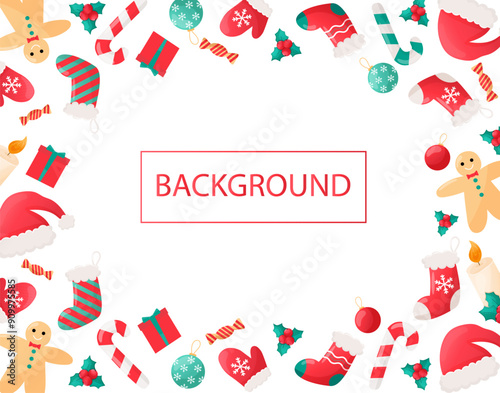 Christmas cartoon background with christmas elements