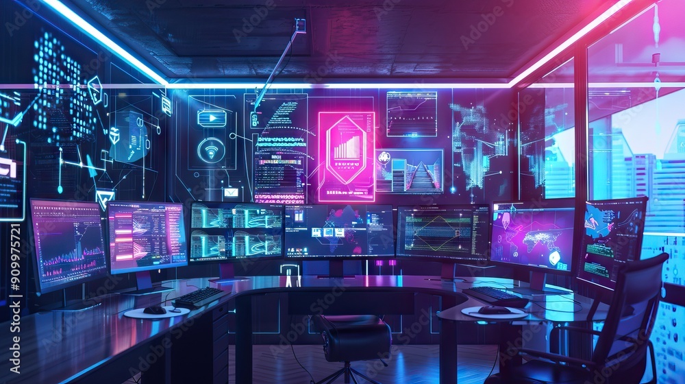Abstract data room with futuristic design - 3d rendering. AI generated illustration Abstract data room with futuristic design - 3d rendering. AI generated illustration