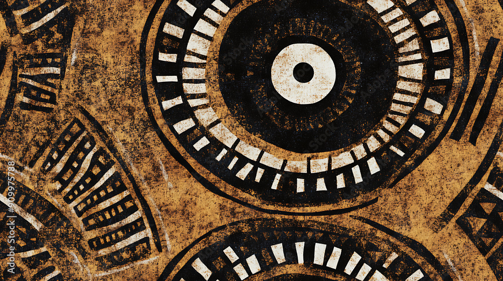 Fototapeta premium Tribal African pattern featuring earthy brown black colors with circular shape