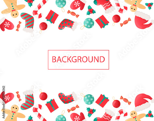 Vector rectangular frame made of cute christmas elements in flat style. christmas background