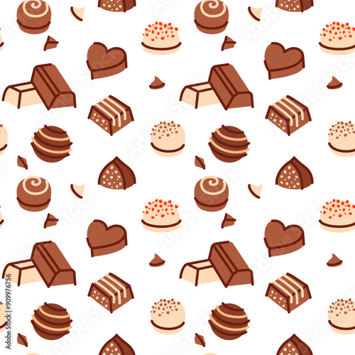 Cute seamless vector pattern with chocolate candies