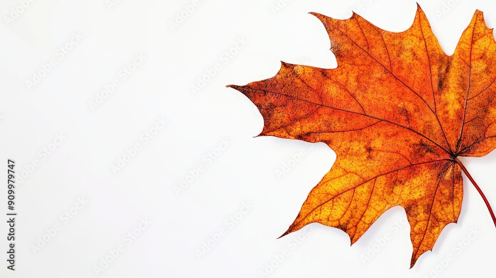 Single autumn leaf on white background showcasing vibrant orange color Single autumn leaf on white background showcasing vibrant orange color
