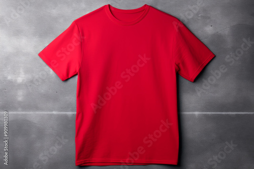 Red Shirt Mockup on Concrete Wall Background: Blank Vibrant Red T-Shirt Mockup Unisex for Branding, Fashion Design, and Product Display