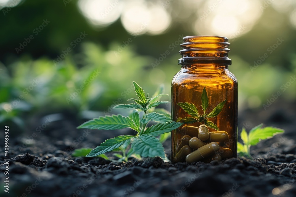 Financial Growth Concept - Money Sprouting from a Medicine Bottle Symbolizing Wealth and Prosperity Financial Growth Concept - Money Sprouting from a Medicine Bottle Symbolizing Wealth and Prosperity