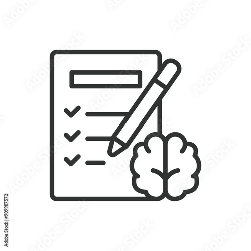 Mental test, in line design. Psychological evaluation, cognitive assessment, mental health, IQ test, brain test, on white background vector. For the theme Mental test editable stroke icon.