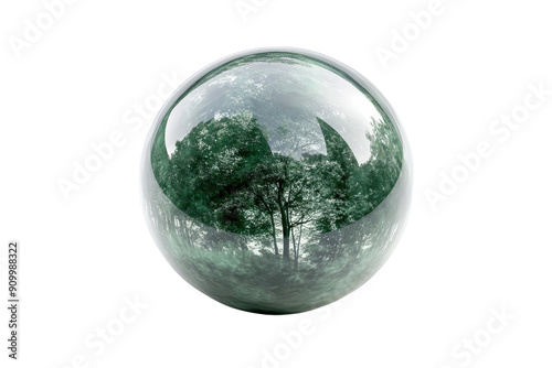 A captivating glass sphere reflecting trees and sky, showcasing nature's beauty in a unique perspective. Perfect for creative projects and inspiration.