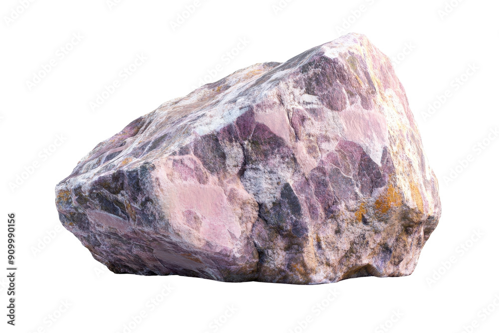 Close-up of a raw, unpolished chunk of purple granite rock isolated on a transparent background. Natural stone texture for geology studies. Close-up of a raw, unpolished chunk of purple granite rock isolated on a transparent background. Natural stone texture for geology studies.