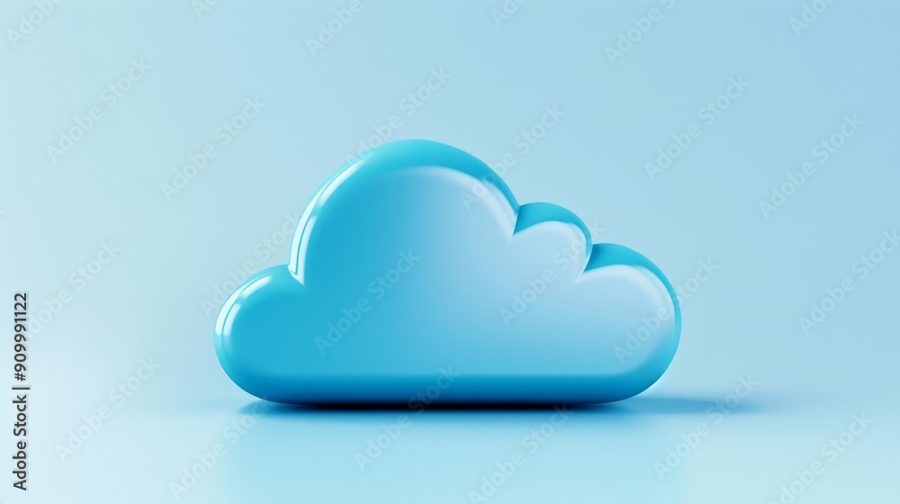 3D Render of a Blue Cloud Icon on a Blue Background 3D Render of a Blue Cloud Icon on a Blue Background