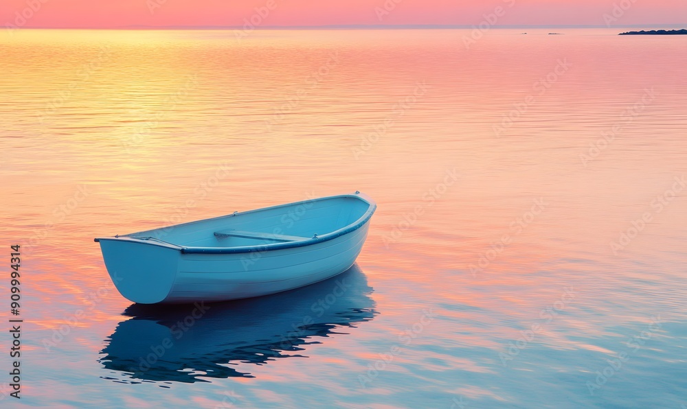 A boat sits in the water at sunset, Generative AI A boat sits in the water at sunset, Generative AI