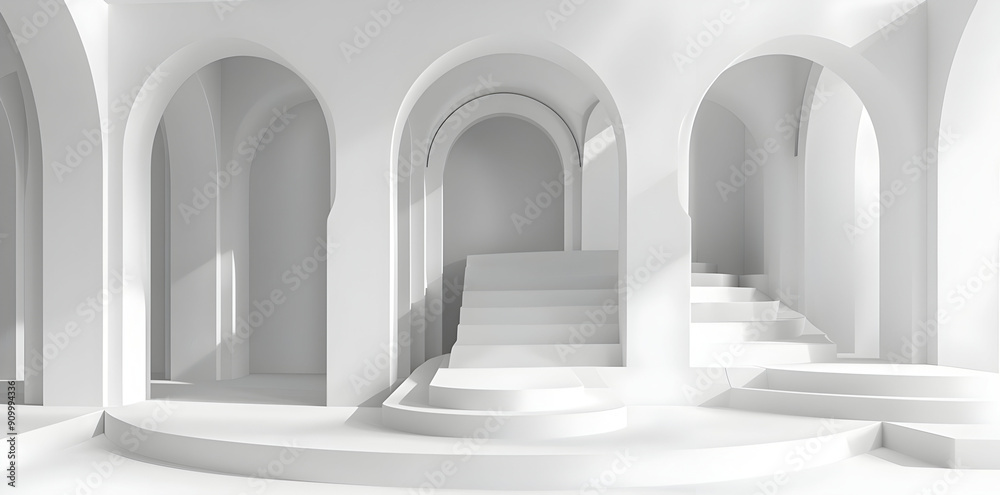 Abstract 3D White Archway Background with Steps Abstract 3D White Archway Background with Steps